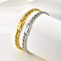 Vnox Simple Women's Stainless Steel Link Chain Cuban Bracelets With Fold Over Clasp Stainless Steel Jewelry Length 16.5cm