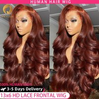 Perruque Lace Frontal Wig Body Wave naturelle, cheveux humains, brun rougeâtre, 13x4, Hd, 13x6, pre-plucked, 4x4, avec Closure
