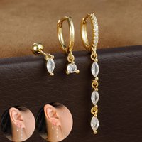 3pcs Vintage Stainless Steel Tassel Geometric Pendant Earrings Set for Women Gold Plated Zircon Cartilage Piercing Ear Jewelry