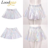 Sexy See-through Glossy Skirts Womens Club Shiny High Waist Flared Mini Skirt Fashion Rave Party Clubwear Zipper Mini Skirt