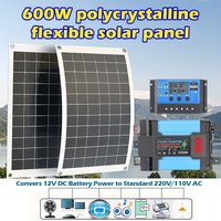6000W 110V/220V Solar Inverter Kit 600W Solar Panel 12V Controller Off-Grid Power System for Home Camping Emergency
