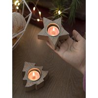 Nordic Style Christmas Wooden Candlestick Snowflake Love-heart Christmas Tree Candle Holder Pentagram Xmas Tree