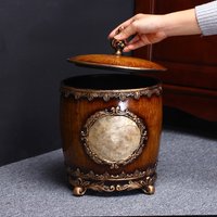 European Creative Trash Can with Lid American Style Round Storage Bin Art Craft Ornament for Living Room Home Decoration
