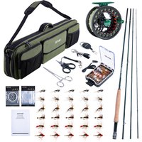 GOTURE Fly Fishing Rod Tackle Set, 5#6# 2.7m Ultralight Carbon Fiber Wooden Handle Rod, Reel, Complete Set of Bass Fly Fishing