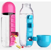 2 in 1 600ml 7 Grids Medicine Box Water Cup Sports Plastic Water Bottle Combine Daily Pill Boxes Organizer Drinking Bottles