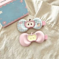 2PC Mix Sweet Cream Korean Style Cute Plaid Apple Hair Clip Ins Bangs Duckbill Clip Versatile Cartoon Headgear Side Clip Gift
