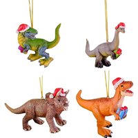 Christmas Tree Hanging Ornaments Dinosaur in Christmas Hat Figurine Decorations