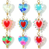 3pcs/Lot Stainless Steel Cute Heart Lampwork Glass Necklace Pendant Love DIY Earring Charms Women Handmade Twisted Wire Jewelry