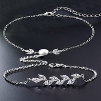 ZAKOL Classic Marquise AAA Cubic Zirconia Pearl Leaf Charm Bracelet for Women Simple Engagement Wedding Jewelry