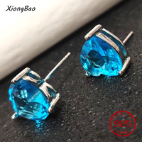 Love Heart Ruby Emerald 925 Sterling Silver Gemstone Stud Earring Genuine Blue Topaz Amethyst Citrine Garnet Created Sapphire