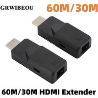 1 Pair 60M HDMI Extender Over Cat5e Cat6 Ethernet Cable to 60M/30M Transmit Signal 1080P RJ45 to HDMI Long Distance Extension