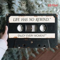 Vintage "Life Has No Rewind" Metal Sign - Rustic Cassette Tape Design with Inspirational Quote, Durable Iron Wall Art