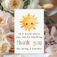 Teacher thank-you card, suitable for Teachers' Day gifts, cute sun illustration thank-you card, suitable for giving to teachers