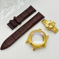 39mm Watch Case Butterfly Double Buckle Leather Strap Fit 31mm Dial Modification Watch Accessories for NH35/NH36/4R/7S Movement