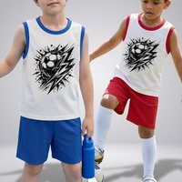 (1-12YEARS) Boys Sport Vest Set Football Printed Children Breathable Fashion Outfits Kids Sleeveless Top Shorts 2pcs Suit Summer