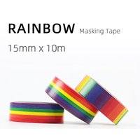 1pcs 15mm*10m Adhesive Basic Decoration Masking Tape Stickers Rainbow Color Washi Tapes Set for Gift Album Diary