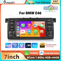 Autoradio Podofo 7'' 8 cœurs pour BMW 3 E46, lecteur multimédia, Carplay, Android Auto, Qualcomm, WIFI, GPS, EQ, DSP, Mirror Link