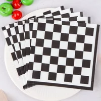 20pcs 33cm 2Ply Black and White Checkerboard Printed Napkins Party Printed Decorative Napkins Disposable Placemats DIY Paper