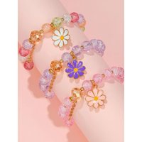 3Pcs Daisy Flower Crackle Crystal Beaded Bracelet Set Wristbands Sweet Floral Charm Stackable Bracelets for Girls