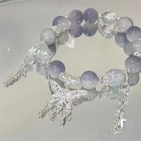 Simple Crystal Beaded Bracelet for Women Sweet Dreamcatcher Butterfly Feather Tassel Chain Bracelet Fashion Jewelry Gifts
