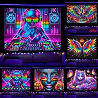 Fluorescent tapestry Neon Fluo Tapestry: Music & Animals , UV light luminous tapestry, suitable for home decoration.