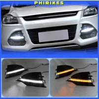 12V LED DRL Daylights For Ford Kuga Escape 2013 2014 2015 Yellow Turn Signal Daytime Running Light Car Foglamp