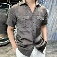 Summer New Light Luxury Short Sleeved Shirt Men's Trendy Brand Slim Casual Pleated V-neck T-shirt