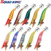 SQUID KING Small Squid Bait 2.2# Squid Hook Wood Shrimp Lures Jigs Cuttlefish Bait Lifelike Simulation Silicone Octopus Bait