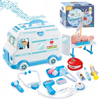 Kids Electronic Doctor Play Set, Blue/Pink Ambulance Toy Car, Light Sound, Pretend Play Role Game