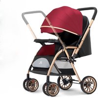 Reversible 4-Wheel Baby Stroller 5Level Canopy Breathable Mesh Ultra-Light Foldable Bassinet with Shock Absorption for Newborns