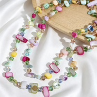 Bohemian Gradient Blue /Pastel /Green / Dark Gray Color Shell & Crystal Beaded Necklace For Women Summer Vacation & Beach Wear
