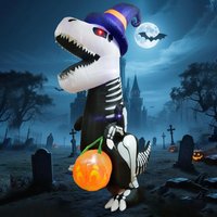 Halloween 8 Fuß großes aufblasbares Skelett-Dinosaurier-Modell für Außendekorationen, Halloween-Aufblasfiguren für den Garten, aufblasbares Skelett-Dinosaurier mit Kürbis für die Gartendekoration im
