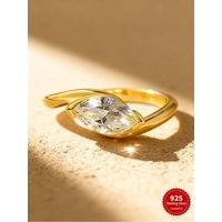 925 Sterling Silver Wave Simple Shiny Marquise Zircon Ring For Women Engagement Party Luxury High Quality Fine Jewelry Gifts