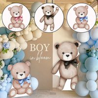 Cute Bear Party Decor Brown Pink Blue Bear Cutouts Kt Board for Baby Shower Welcome Baby Wedding Birthday Boho Theme Backdrop