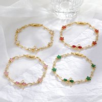 Cute Butterfly Bow Flower Crystal Bracelet Women Gold Plated Leaf Chain Dainty Zircon Bracelet Wedding for Party Jewelry Gift