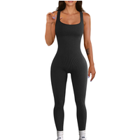 CZGUKE Women's seamless one-piece sportswear yoga ribbed slim-fitting one-piece square-neck base pants long pants fitness wear