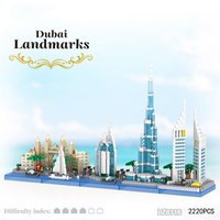 Creative United Arab Emirates Skyline Architecture Micro Diamond Block Dubai Burj Khalifa Tower Burj Al Arab Bricks Atlantis Toy
