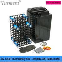 Turmera 48V 21700 Electric Bike Battery Box Case 13S 30A 50A Balance BMS with 13S8P 21700 Holder Welding Nickel for Diy Pack Use