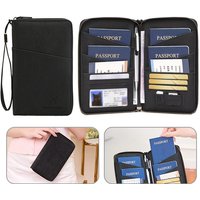 1pc Black Travel Document Holder with Long Zipper Ticket Storage Wallet for Multiple Passports Storage Bag with Wrist Strap TMZ