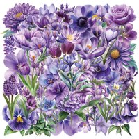 50Pcs Cartoon Purple Flower Sticker Packs Waterproof Transparent PET Decor Guitar Notebook Stationary Stickers