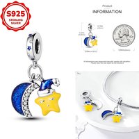HOT Charms 925 Sterling Silver Goodnight Stars and Moon Pendant Beads Womens Original 925 Bracelets DIY Jewelry Gifts