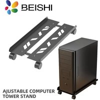 Adjustable Metal Computer Tower Stand, PC Floor Stand with 4 Caster Wheels Fits Most PC, Under Desk CPU Holder PC Floor Cart