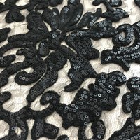 Pure Black Lace Fabric Embroidered Sequins Summer Designer Dress Apparel Sewing Fabrics Cloth for Per Meter Diy Material