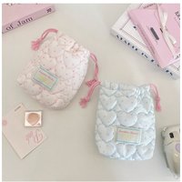 Star Pattern Quilted Drawstring Makeup Bag Soft Makeup Storage Pouch for Camera Lipstick Small Electronics Organizer Case