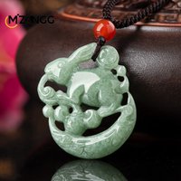 Natural A Goods Jadeite Rabbit Pendant Zodiac Rabbit Ice Kind Jade Rabbit Necklace Men's and Women's Style Personality Jewelry