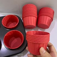 50Pcs Pure Red Rolled Edge Cake Cups, Heat-Resistant and Oil-Proof Paper Liners, Suitable for Cupcakes and Pancakes, Essential Baking Tools