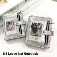 Simple PU Leather Binder Notebook with Photo Window 5-Ring Loose-Leaf Pocket Journal Detachable M5 Notebook Gift