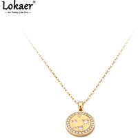 Lokaer Sun and Star Rhinestone Pendant Necklace Stainless Steel Dainty Charms Adjustable Chain for Women Jewelry Gifts N26026