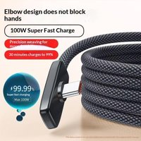 100W USB to Type C Fast Charging Data Cable 90 Degree Elbow PD Quick Charge Durable for Car Office Travel