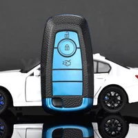 TPU Leather Car Key Case Cover Shell for Ford Fusion Mustang Explorer F150 Edge Mondeo Mk5 Focus Mk4 2019 2020 2021 Accessories
